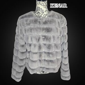 KENAR Plush Gray Faux Fur Teddy Jacket - Large